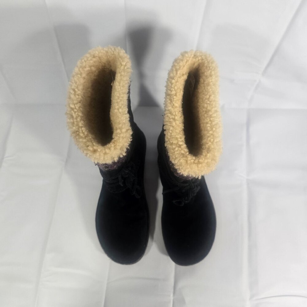 UGG Australia Shearling Winter Boots Women Size 9 Black Suede Lace-Up Mid-Calf - Picture 3 of 9
